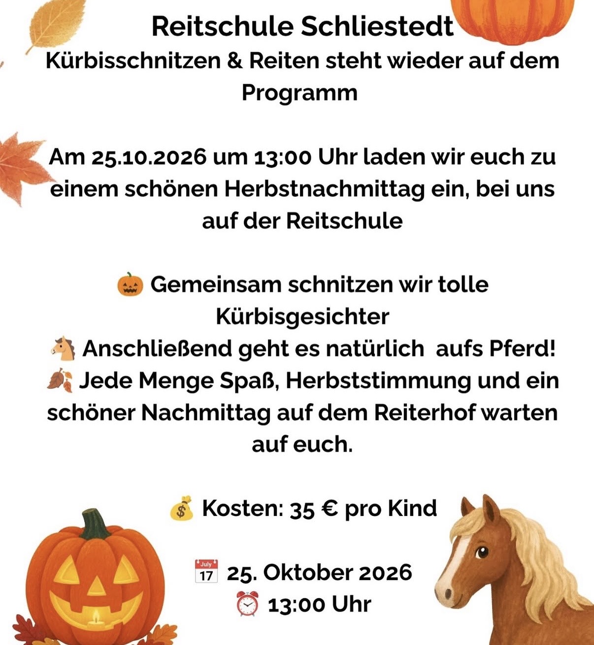 Kürbisschnitzen und Reiten in Schliestedt